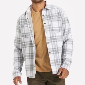 Vuori Men’s Range Shirt Jacket Gray White Plaid Fleece Lined Size Small